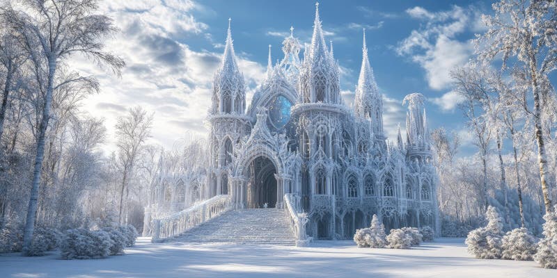 A Cathedral Built from Enchanted Ice That Glows for Magical, Winter, or Fantasy Design Projects vector illustration