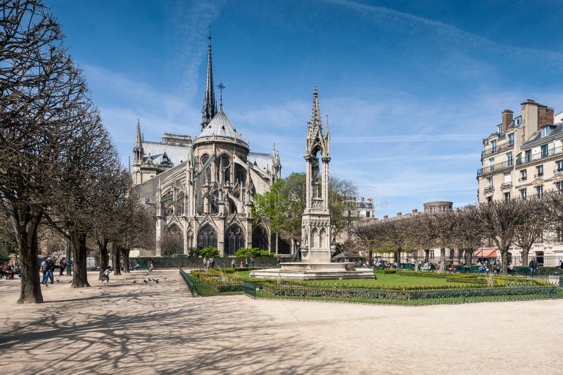 Cathedral of Notre Dame de Paris against the blue clear sky. stock images Cathedral of Notre Dame de Paris against the blue clear sky. stock images