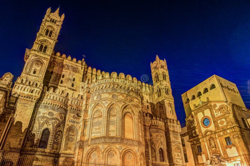Cathedral of Palermo at Night Stock Image Image of architectural