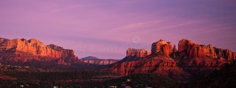 Beautiful Cathedral Rock panoramic in the glow of sunset. Beautiful Cathedral Rock panoramic in the glow of sunset