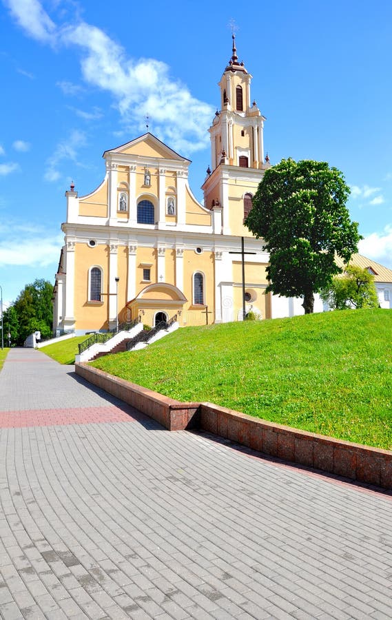 Catholic church of the Finding of the Holy Cross and the Monastery of Bernardine in Grodno. Belarus royalty free stock photography Catholic church of the Finding of the Holy Cross and the Monastery of Bernardine in Grodno. Belarus royalty free stock photography