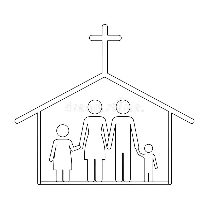 family praying in church clipart