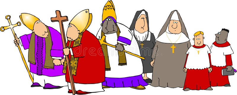 Questa illustrazione che ho realizzato rappresenta le tre Sacerdoti Cattolici, due Suore e due chierichetti.