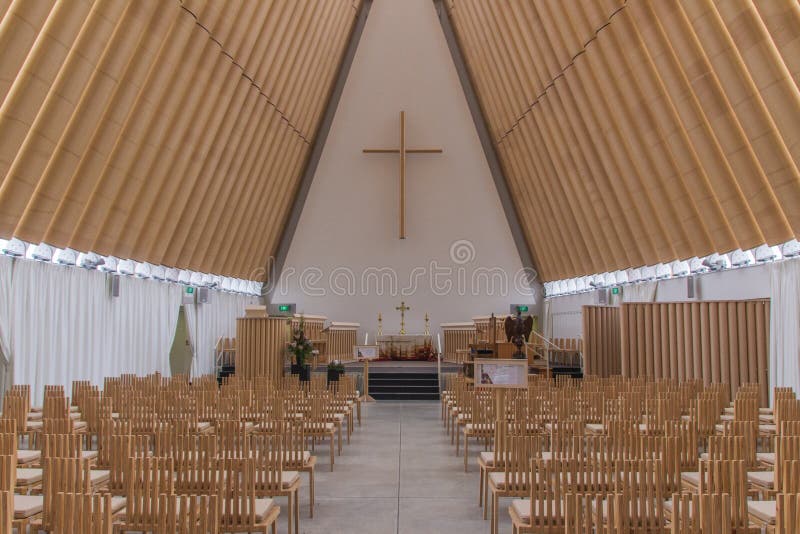 The inside if the Cardboard cathedral built to replace the earthquake damaged city cathedral. The inside if the Cardboard cathedral built to replace the earthquake damaged city cathedral.