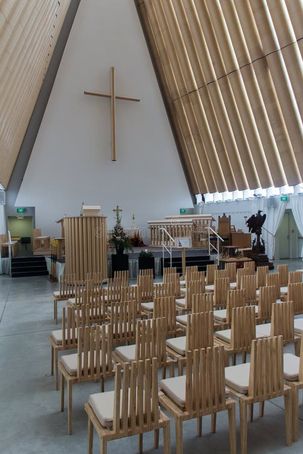 The inside if the Cardboard cathedral built to replace the earthquake damaged city cathedral. The inside if the Cardboard cathedral built to replace the earthquake damaged city cathedral.