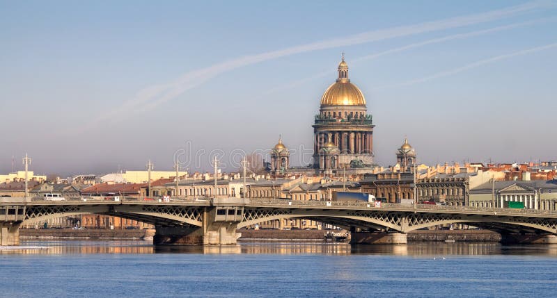 Classical view of Neva river with Isaakievsky Cathedral in Saint-Petersburg, Russia. Classical view of Neva river with Isaakievsky Cathedral in Saint-Petersburg, Russia