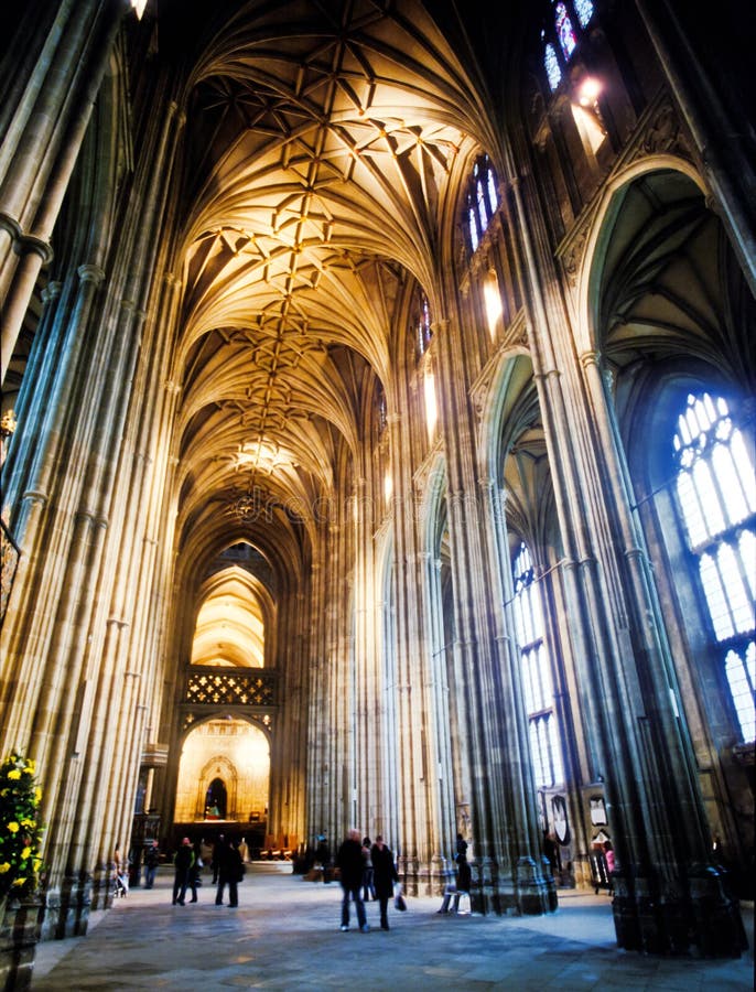 Canterbury cathedral with visitors walking. World heritage site. Canterbury cathedral with visitors walking. World heritage site