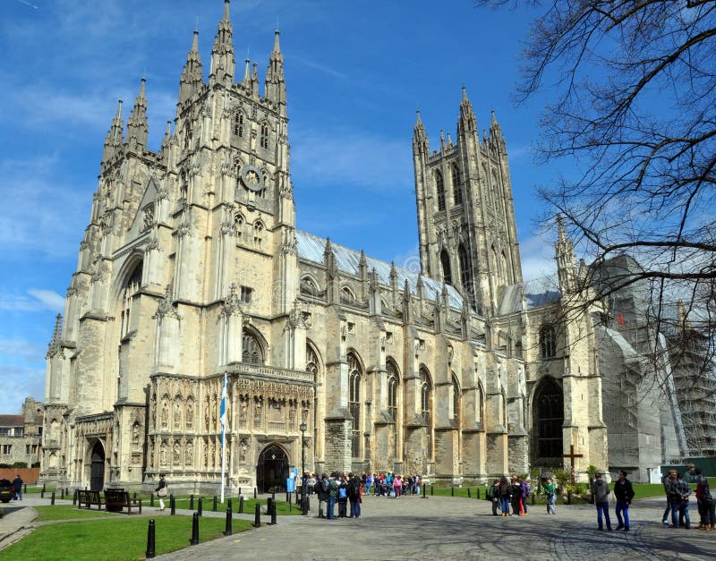 Canterbury, United Kingdom - April 20, 2012: Canterbury Anglican Cathedral and visiting tourists in Springtime. Canterbury, United Kingdom - April 20, 2012: Canterbury Anglican Cathedral and visiting tourists in Springtime.