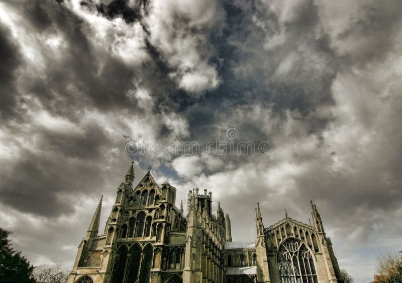 Dramatic sky over Ely Cathedral (back side), Cambridgeshire, England. Dramatic sky over Ely Cathedral (back side), Cambridgeshire, England