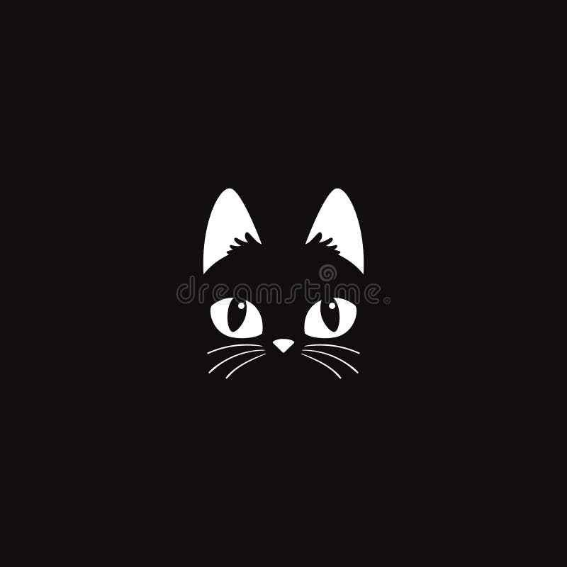 White Cat Face Icon on Black Background Stock Illustration - Illustration  of feline, logo: 137595351