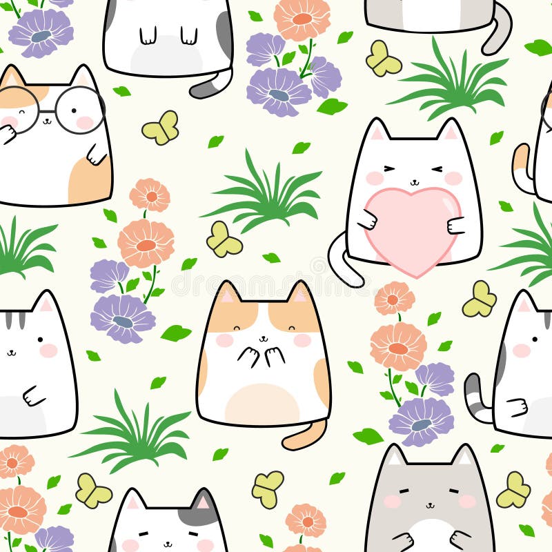 Padrão Uniforme De Gatos Bonitos No Estilo Kawaii Anime Isolado Em Um Fundo  Branco Ilustração do Vetor - Ilustração de gato, gatinho: 231816064