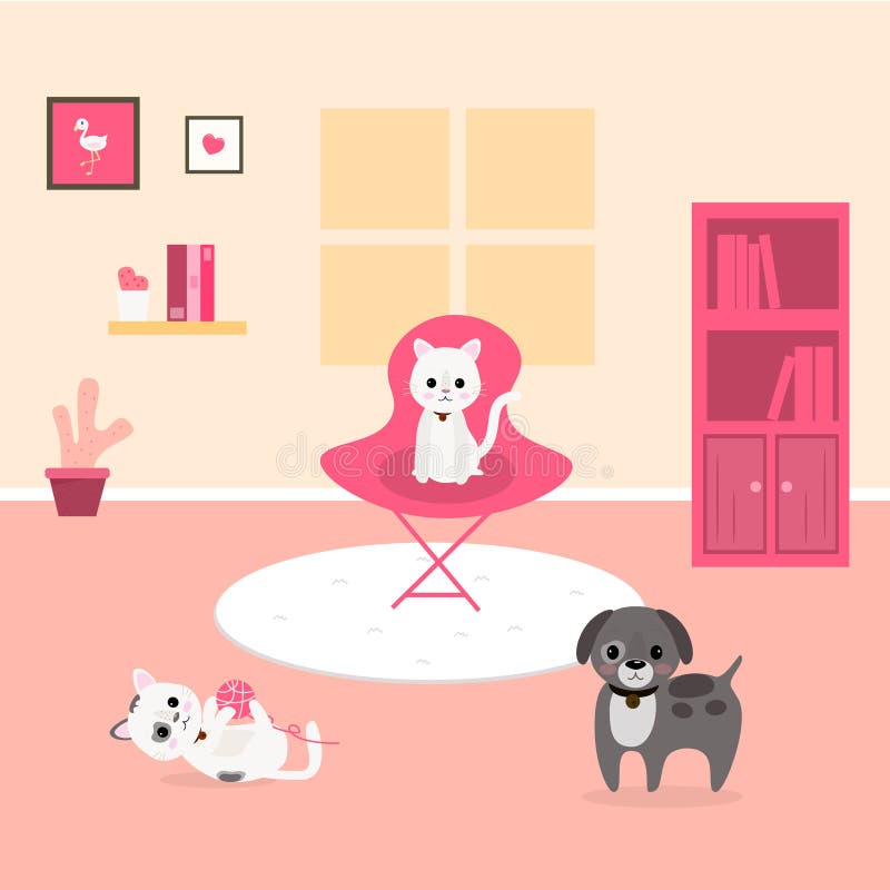 Cats and Dogs Cafe, they are Happy. Vector Stock Vector Illustration