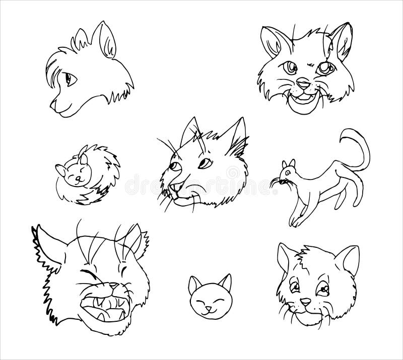 Cats Emotions in Doodle Style. Vector Sketch Illustration. Stock Vector ...