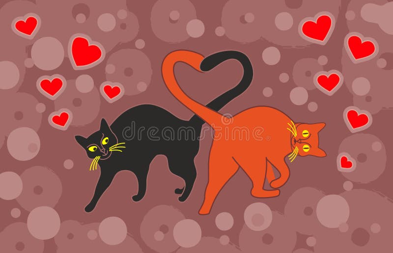 Cats in love with heart shaped tails icon Vector Image