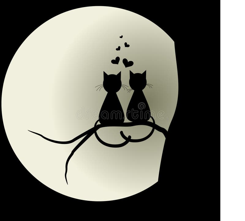 Silhouettes Of Two Sitting Cats Looking At Red Heart Pets Love
