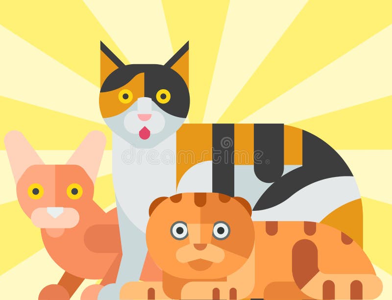 Cats Vector Illustration Cute Animal Funny Decorative Kitty Characters ...