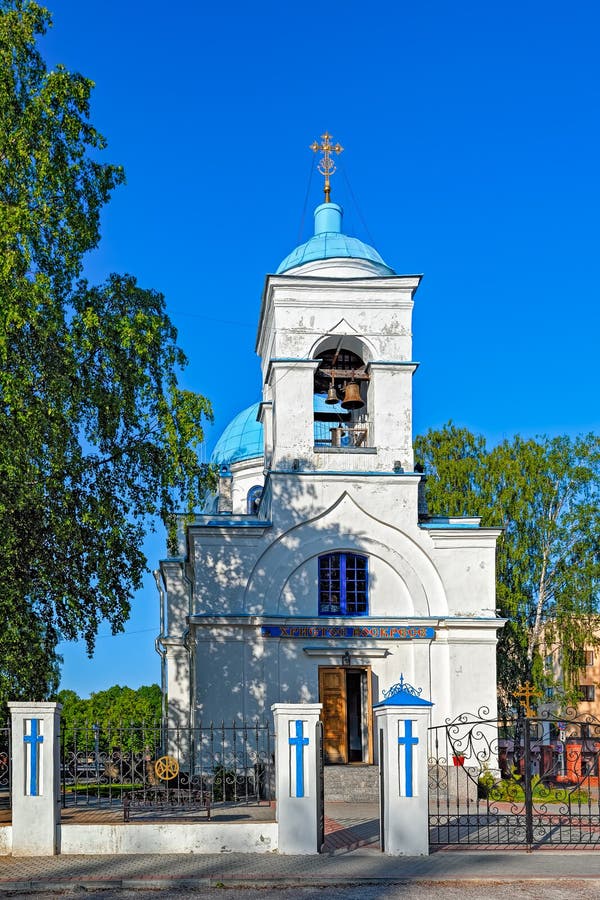 Belltower of orthodox Cathedral of the Nativity of the Blessed Virgin Mary. Priozersk, Leningrad region, Russia. Belltower of orthodox Cathedral of the Nativity of the Blessed Virgin Mary. Priozersk, Leningrad region, Russia