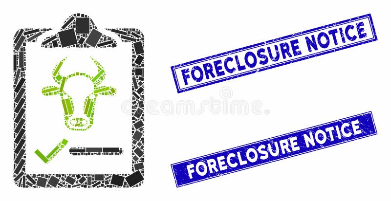 Cattle Contract Mosaic and Scratched Rectangle Foreclosure Notice Stamps vector illustration