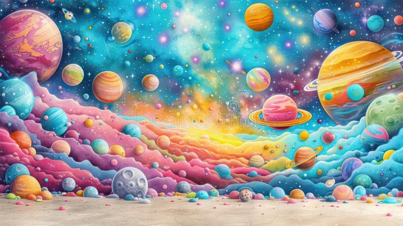 Catturare immagini di esplorazione spaziale di fusione murale cosmica con influenze artistiche di strada in vivaci colori di graff illustrazione di stock
