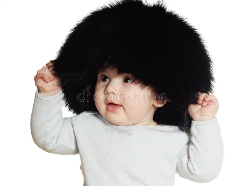 Caucasian Baby Boy Big Black Hat Isolated Stock Photos Free & Royalty