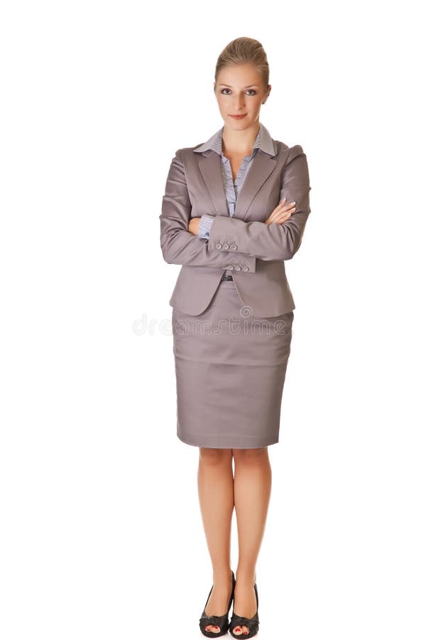 Caucasian blond businesswoman in suit