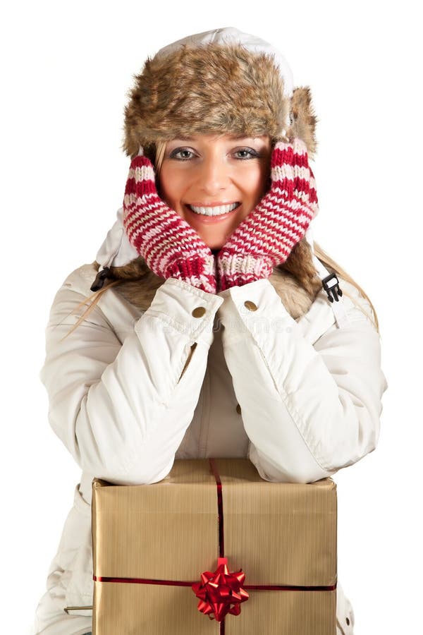 Caucasian blond woman in furry hat