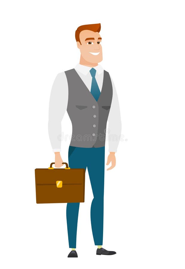 Caucasian Business Man Holding Briefcase Stock Vector Illustration