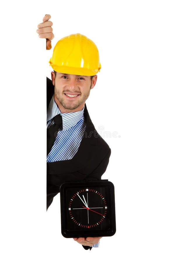 Caucasian businessman, wall clock.