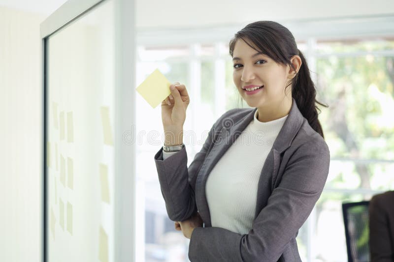 Caucasian businesswoman prepare brainstorm conference with paper note in meeting room office background, meeting successful royalty free stock image Caucasian businesswoman prepare brainstorm conference with paper note in meeting room office background, meeting successful royalty free stock image