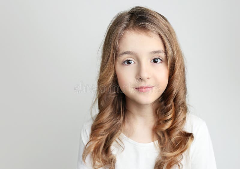 Caucasian Child Girl Portrait on Grey Background Empty Copy Space Stock  Photo - Image of empty, girl: 161860114