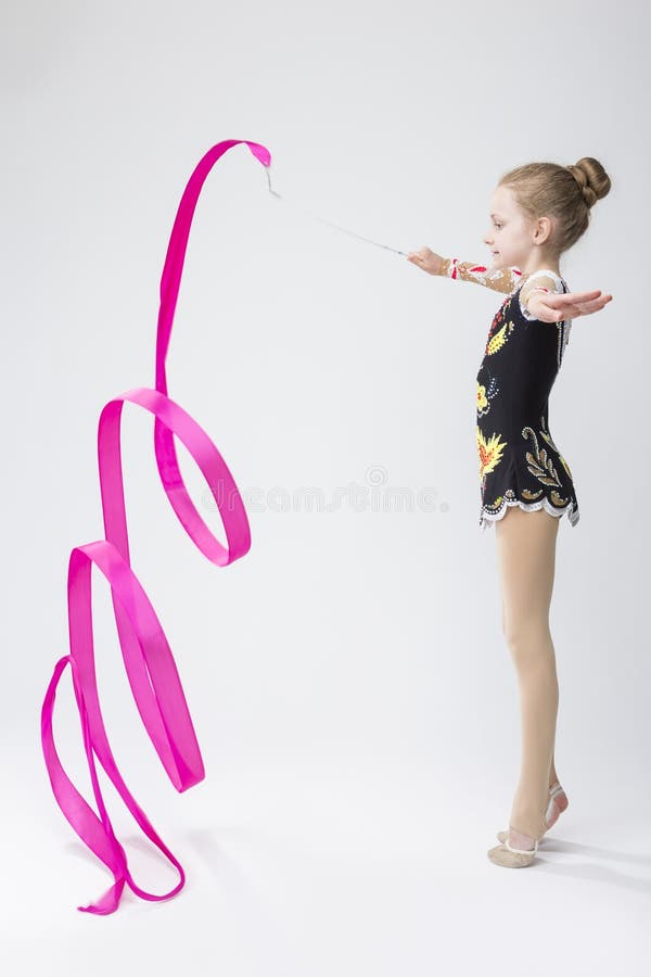 Caucasian Female Rhythmic Gymnast in Professional Competitive Suit ...