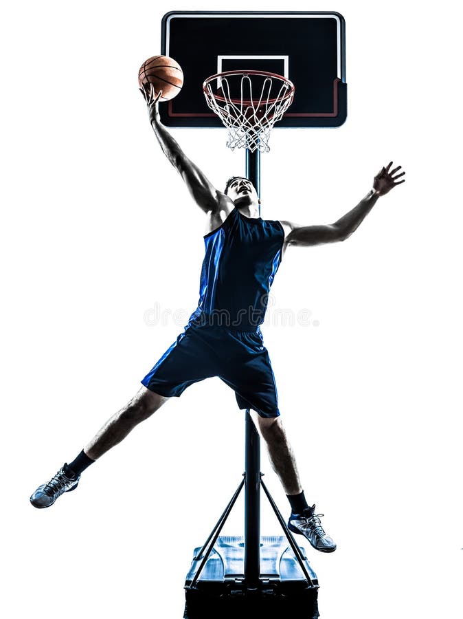 Caucasian man basketball player jumping throwing silhouette