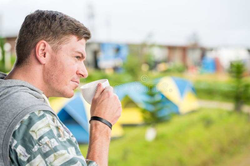 Caucasian man drinking coffee