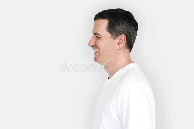 Caucasian Man Smiling Happy Side View stock photography