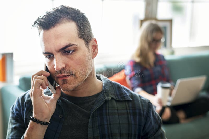 Caucasian man talking on the phone stock photo Caucasian man talking on the phone stock photo