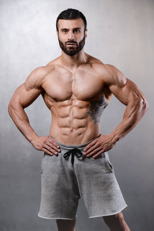 Caucasian Fitness Model in Gym Close Up Abs Stock Photo - Image of ...