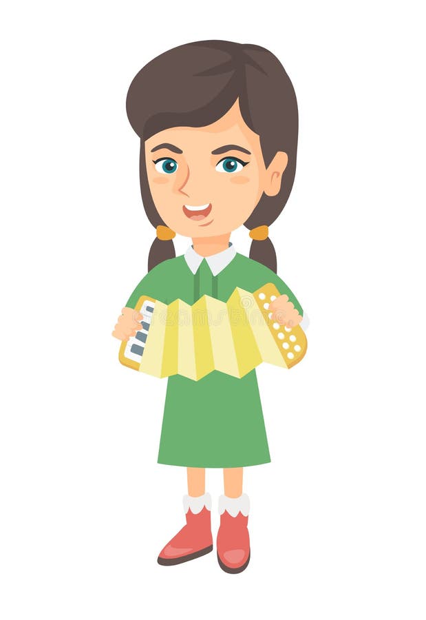 Caucasian girl playing the accordion. vector illustration Caucasian girl playing the accordion. vector illustration