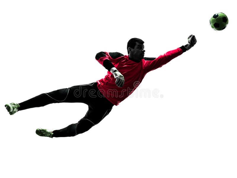 Caucasian soccer player goalkeeper man punching ball silhouette stock image Caucasian soccer player goalkeeper man punching ball silhouette stock image