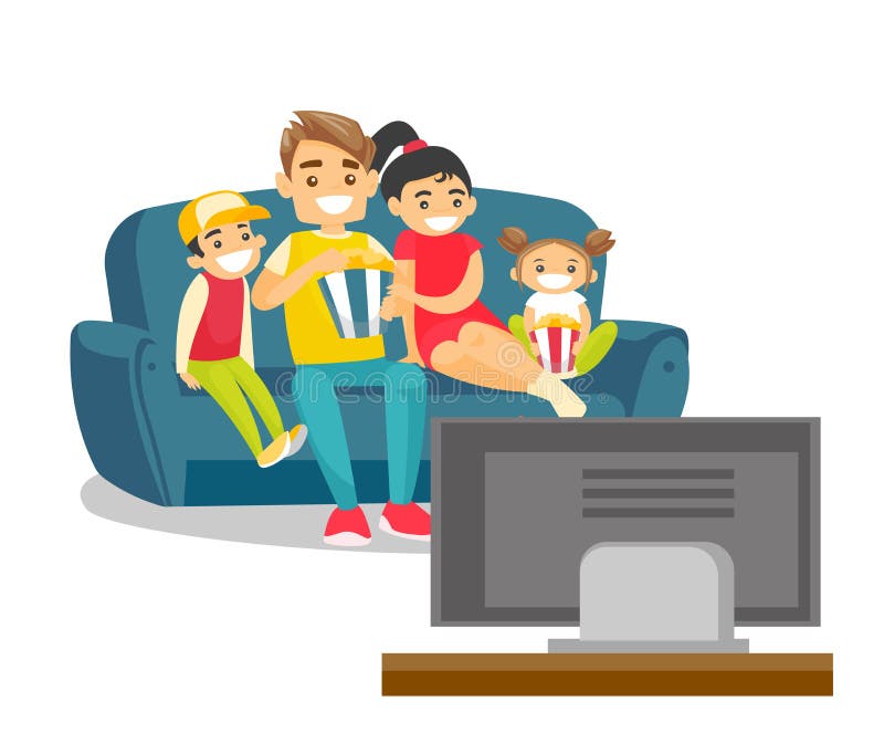 Caucasian White Family Watching Television at Home Stock Vector -  Illustration of parent, film: 106983716