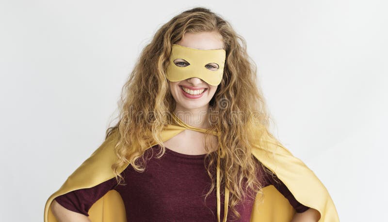 Caucasian woman as a superhero stock image