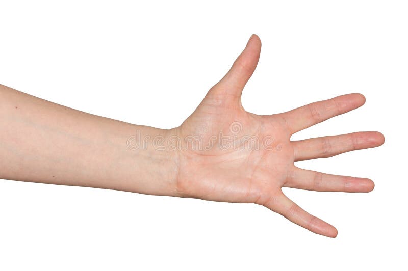 Caucasian woman`s hand. Fingers spread apart in despairing gesture.