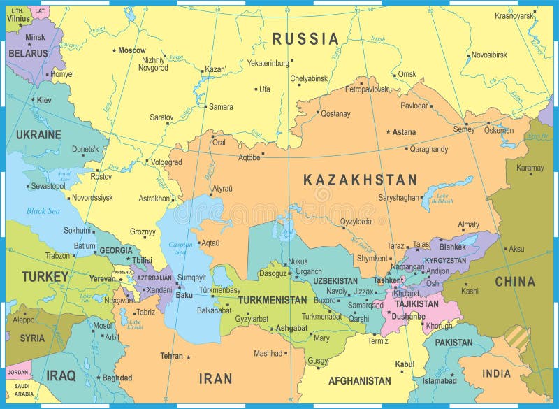 Caucasus and Central Asia Map - Vector Illustration Stock Illustration ...