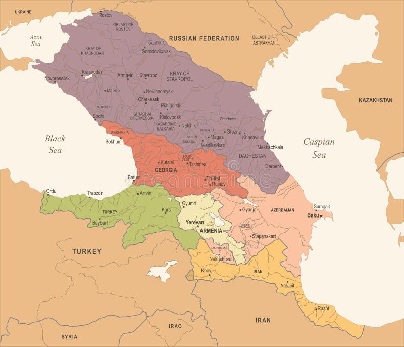 Caucasus Region Map - Vintage Vector Illustration Stock Illustration ...
