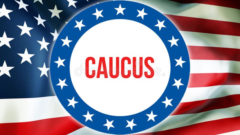Caucus election on a USA background, 3D rendering. United States of America flag waving in the wind. Voting, Freedom Democracy