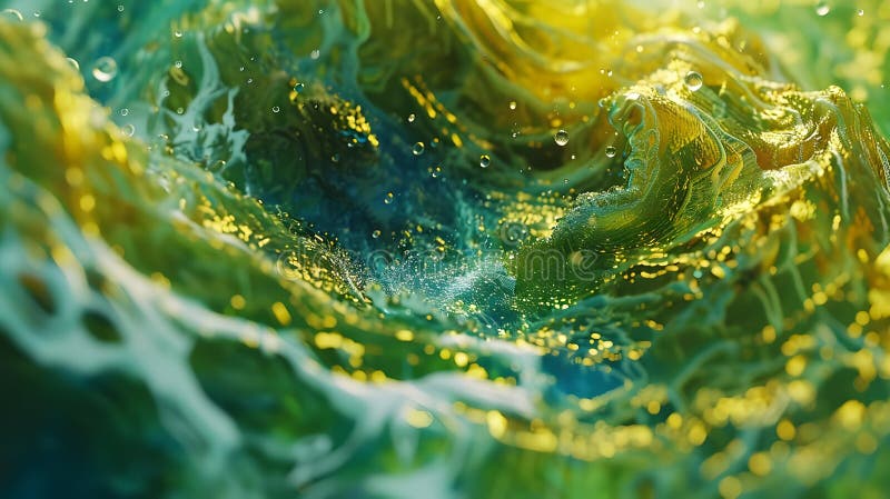 Caudal líquido abstracto 3d : giratoria verde y dorada stock de ilustración