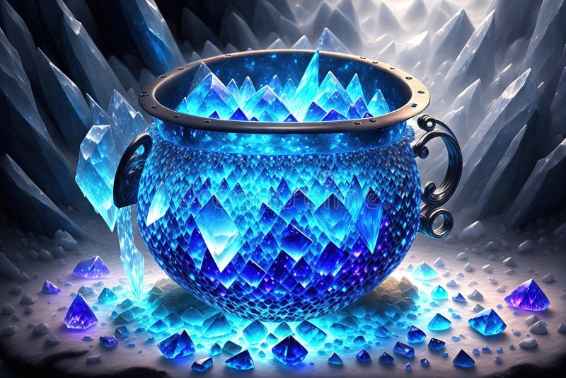 Cauldron Made from Crystals Deep Blue by AI Generated Stock
