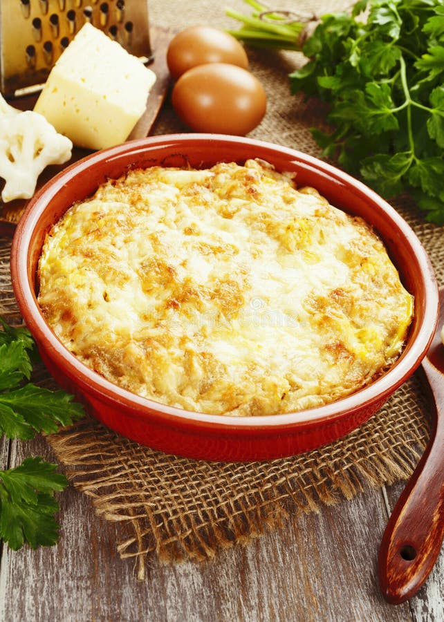 Cauliflower Baked with Cheese and Eggs Stock Photo Image of kitchen