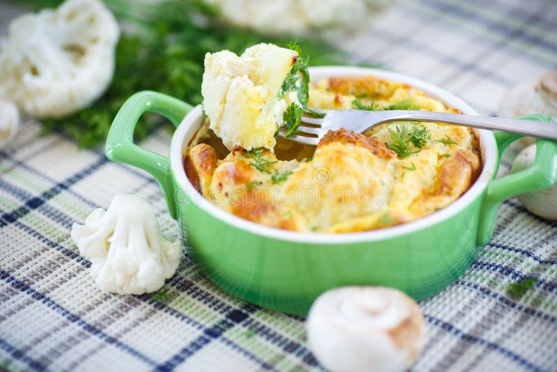 Cauliflower Baked with Egg and Cheese Stock Photo Image of florets