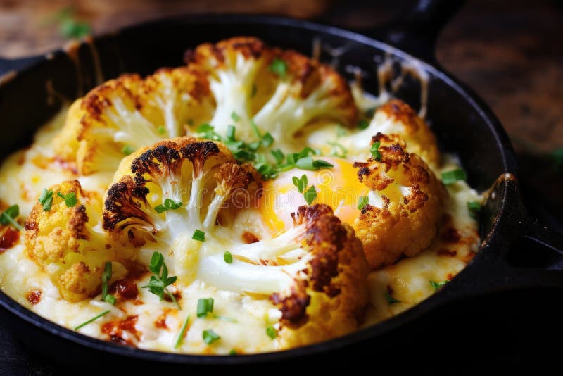 Cauliflower Baked with Egg and Cheese. Generative AI Stock Illustration