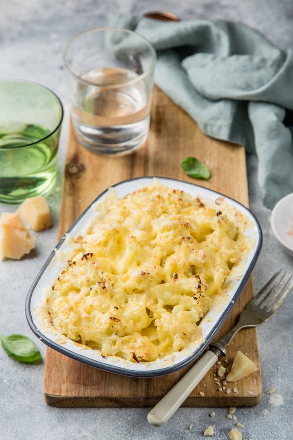 Cauliflower and Cheese Gratin in Baking Dish Stock Image Image of